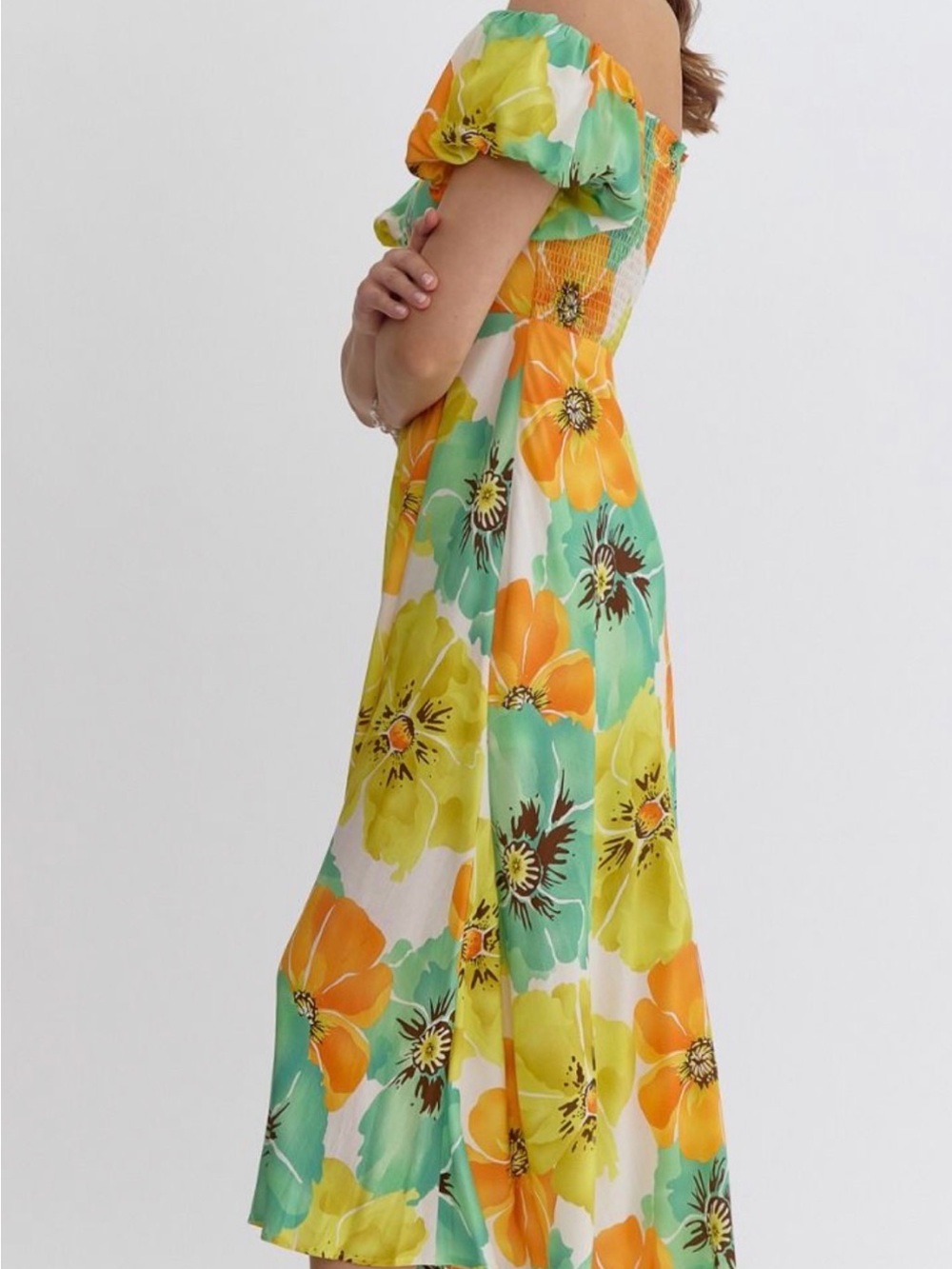 entro Yellow, Teal & Orange Off-Shoulder Maxi Dress - Picture 4 of 7